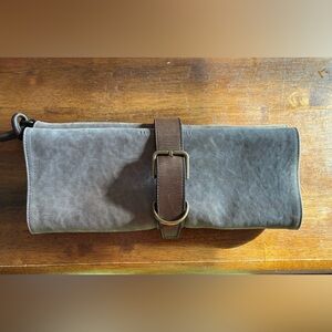 Brunello Cucinelli brown rollup wristlet/clutch